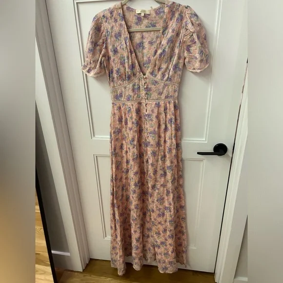 LoveShackFancy Floral Stacy Pink short sleeve Maxi Sz XS orig $475 - Picture 8 of 16